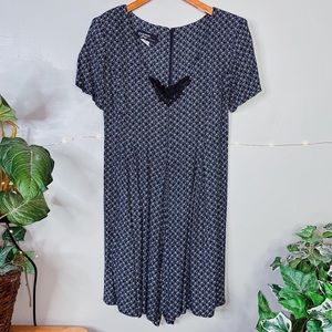 90s Vintage Dawn Joy Fashions Black and White Floral Lace Comfy Romper